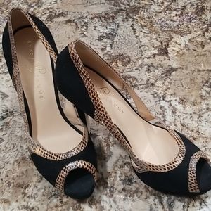 Black Suede Heels w/Snakeskin Trim, Worn 2x Only, Great condition